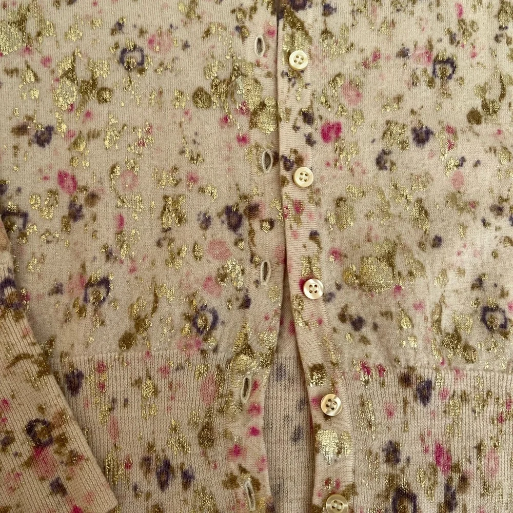 J. Crew Floral Patterned Cardigan Gold Embellished - Picture 4 of 6